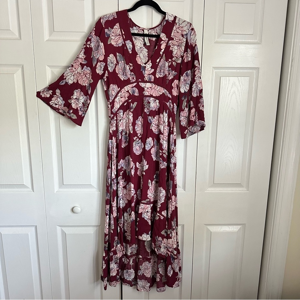 American Rag Dress Womens S Burgundy Floral Boho Cottagecore Fairy Festival